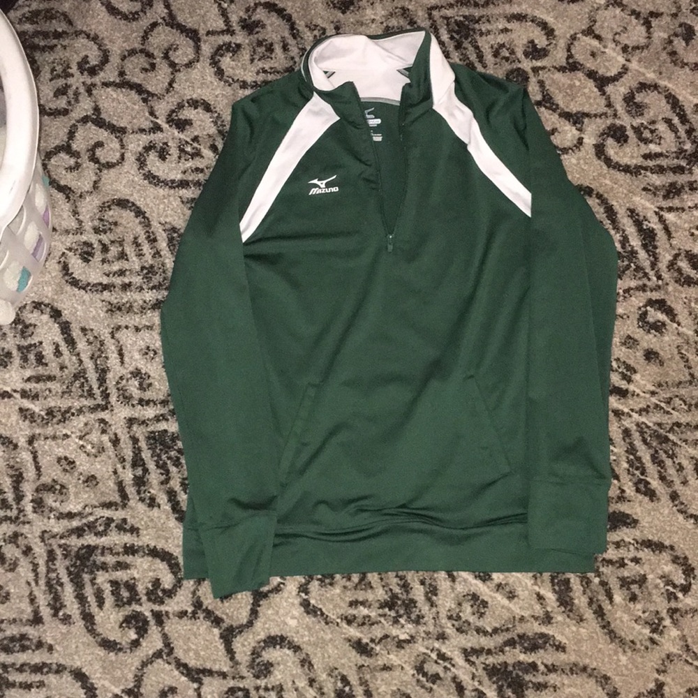 green and white mizuno men’s medium quarter zip